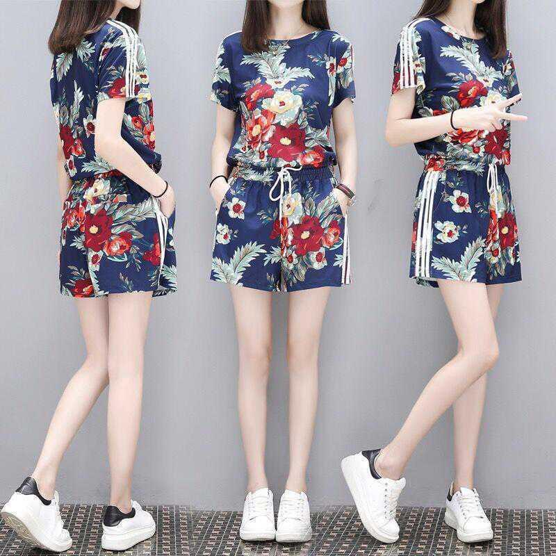 Casual Two-Piece Set Fashionable Slimming Shorts Wide-Leg Pants Women's Summer Short-Sleeved Summer New Large Size Loose Two-Piece Set