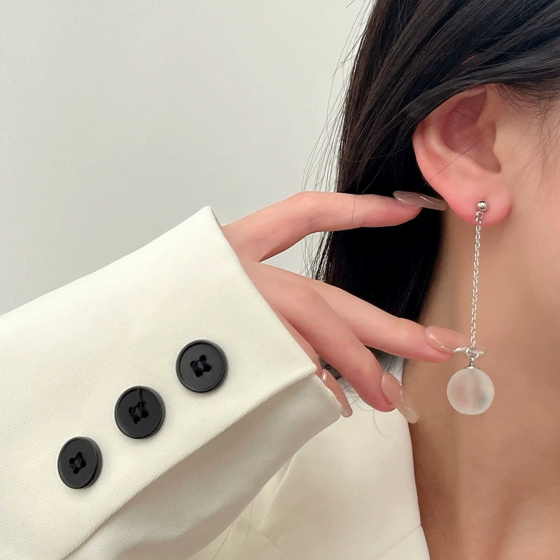 Glass cute matte long earrings, Japanese and Korean, maxi length
