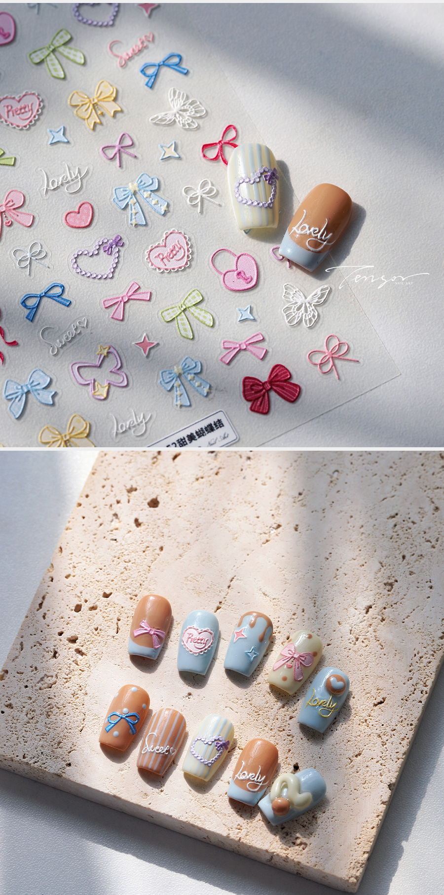 Nail Patches Nail Supplies Nail Stickers Material Sweet Simple Style Heart Shape Bow Knot Nail Stickers Nail Patches