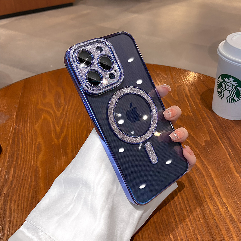 Lente de diamante flash simple y transparente para iphone15 magnético 16ProMax Apple 14 funda para teléfono móvil 13 hombres y mujeres 16