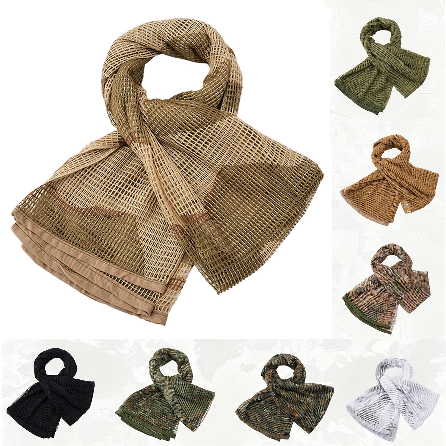 Tactical Scarf, Outdoor Anti-Mosquito Net Scarf, Camouflage Mesh Headscarf, Multi-Functional Scarf, Men's and Women's Square Scarf, Foreign Trade