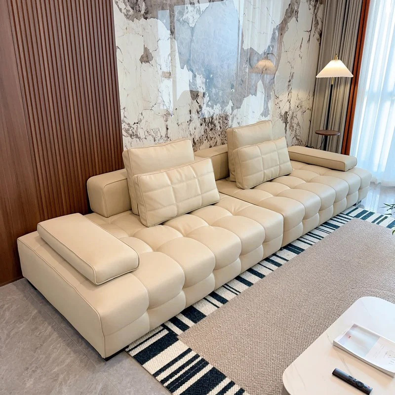 Italian Minimalist Living Room 2025 New Straight-Line Classy Lawrence Leather Sofa Design Large Straight-Line Sofa