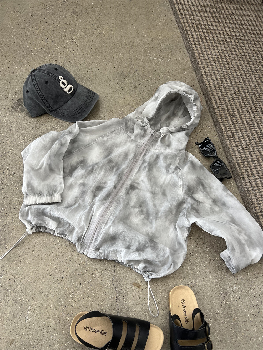 Summer new boys' and girls' lightweight tie dye hooded outerwear, children's ink sunscreen skin, air-conditioned_voghion.com