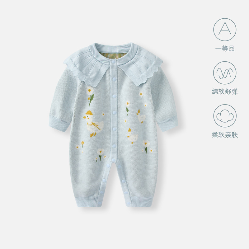 婴儿衣服连体衣秋装小月龄女宝宝满月百天针织毛线哈衣外出服爬服|undefined