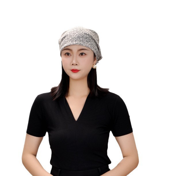 冬季保暖简约休闲薄款繁花洋气飘带帽子女百搭碎花帽遮白发丝巾帽|undefined