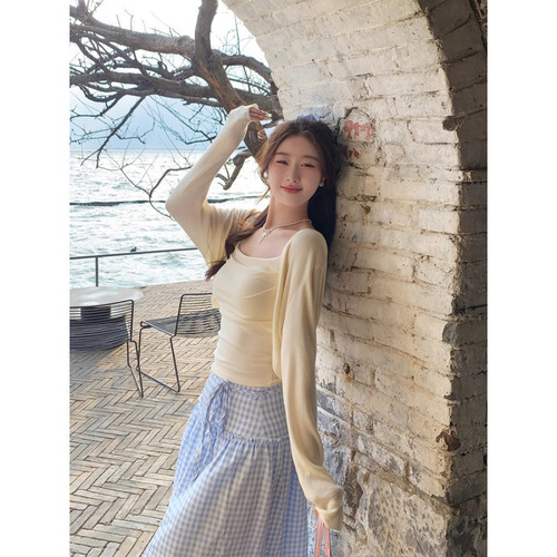 Sun Protection Cardigan for Women 2025 New Summer Tank Top Outerwear Short-Sleeve Knit Cover-up Lightweight Scarf Top