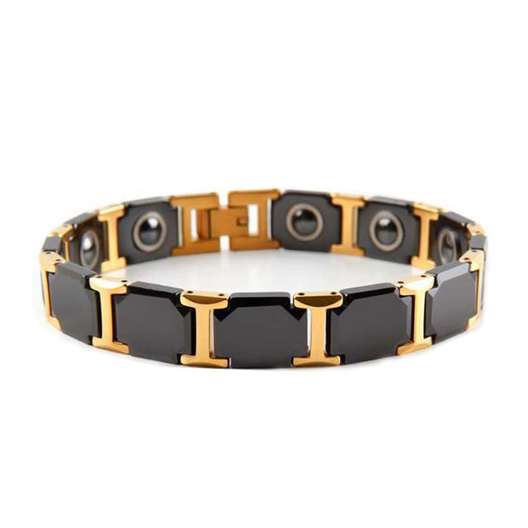 Pulseras magnéticas japonesas y coreanas de titanio y acero con cerámica, pulseras magnéticas cuadradas negras para parejas, comercio electrónico transfronterizo.