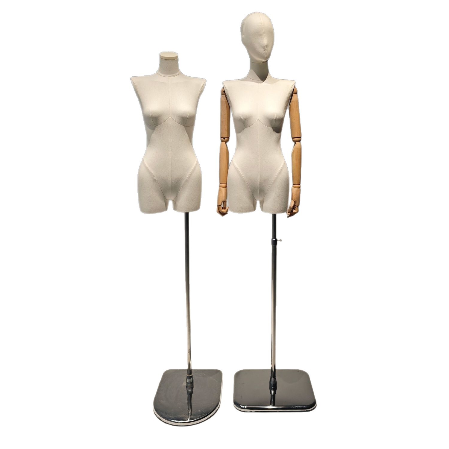 Un hombro plano con piernas divididas, cuerpo completo de tela, estante de exhibición de cuerpo humano, escaparate de tienda de ropa de mujer, exhibición de modelo de plataforma