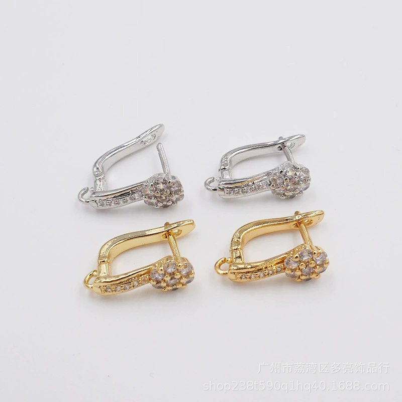 Серебряные серьги с медной вставкой, золотой цирконий, аксессуары, 18 карат белого золота, оптом