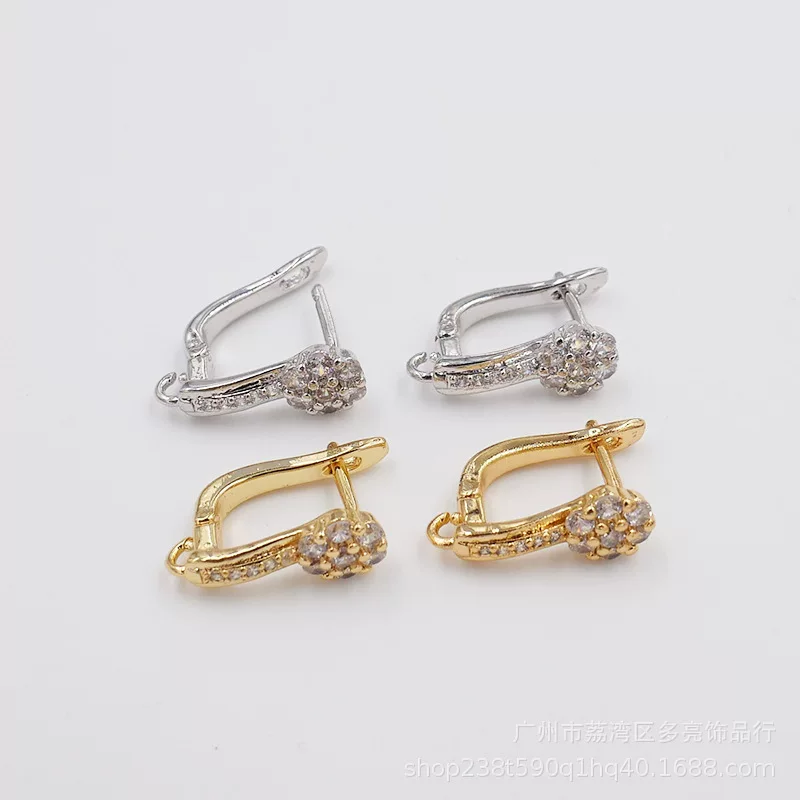 Серебряные серьги с медной вставкой, золотой цирконий, аксессуары, 18 карат белого золота, оптом