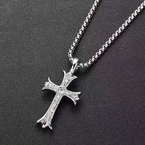 Cross-border new European and American Crow heart necklace with diamond cross pendant, men and women couple sweater chain jewelry wholesale