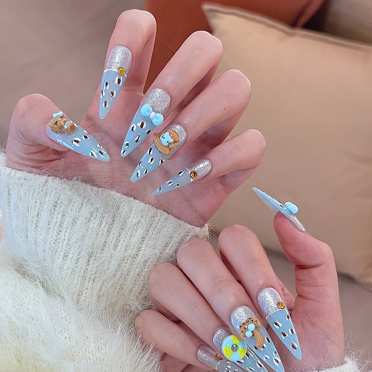 Manos de uso de uñas gradiente blush estereoscópio relieve manicure manicure falsa explosión pura lujo puro manicure