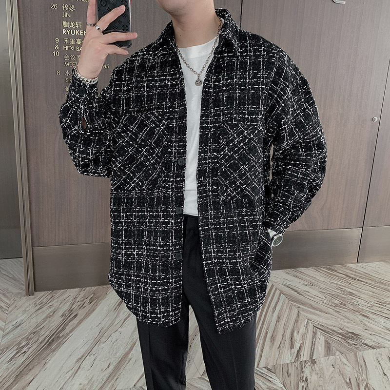 Tweed Chanel-Style Plaid Jacket for Men, Spring, Autumn, and Winter High-End Loose Casual Men's Lapel Jacket