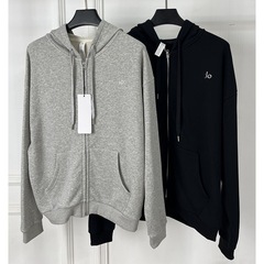 LO新男女同款连帽拉链开衫外搭400克水洗毛圈棉休闲运动情侣卫衣