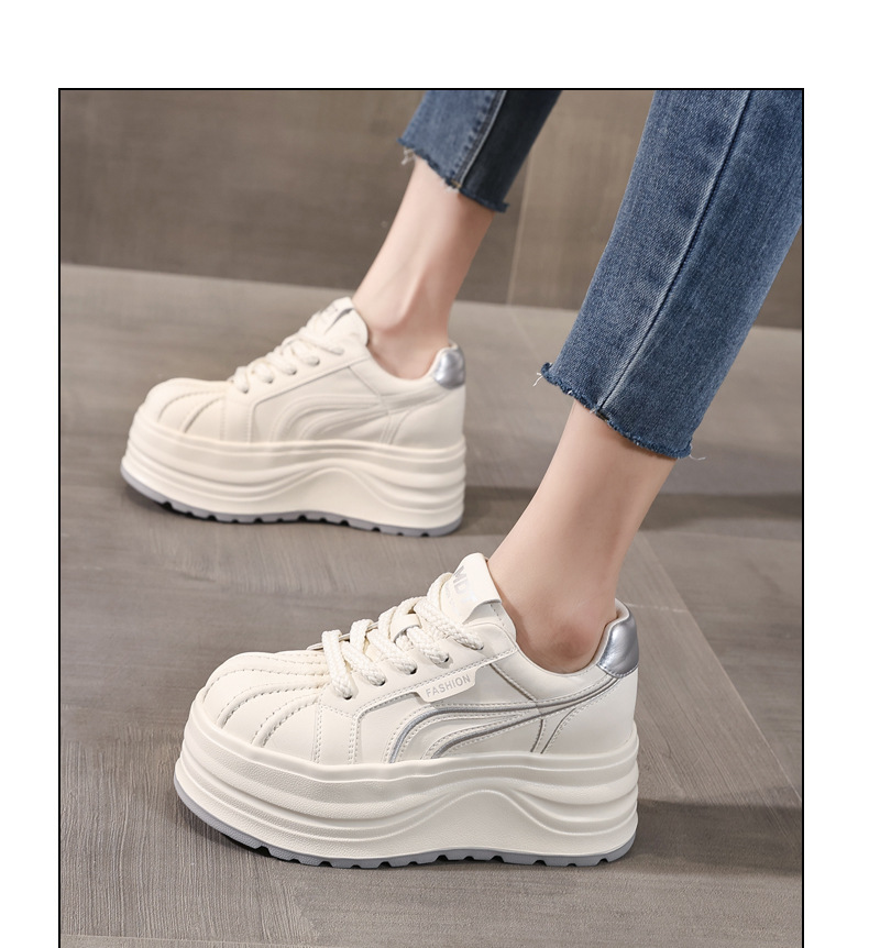 Giày sneaker nữ đế dày tăng chiều cao phong cách basic trắng — Bạc trắng chi tiết 12