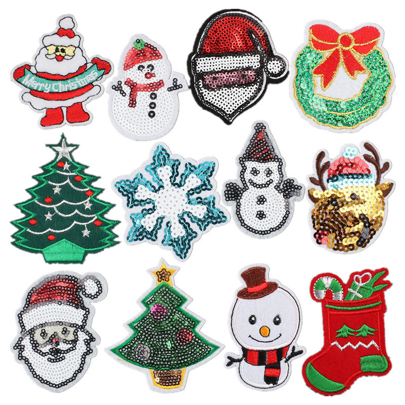 Christmas series embroidery cloth sticker Christmas tree bell clothes bag embroidery