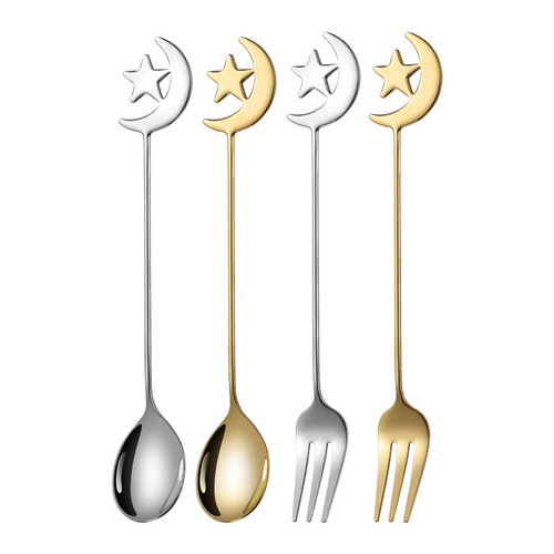 Cartoon Stars and Moon Spoons and Forks Creative 304 Stainless Steel Coffee Spoon Dessert Honey Stirring Spoon Souvenir Tableware