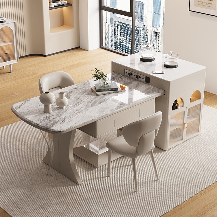 Tablero de roca de lujo ligero moderno mesa de mesa de isla retráctil mesa de mahjong máquina de mahjong silenciosa multifuncional de doble uso completamente automática