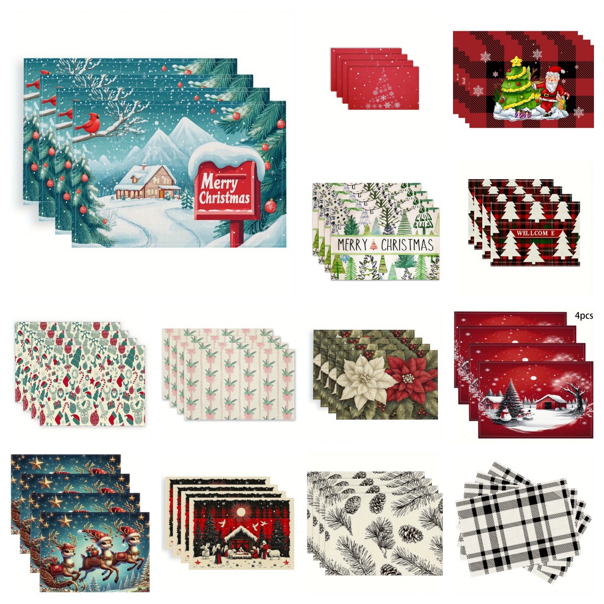 Mat Christmas new pattern Christmas printing Flax Mat Cross border festival party decorate heat insulation Table mat