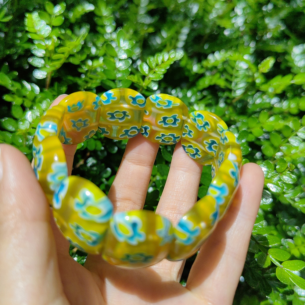 50g Weight Stretch Adjustable Clasp Closure Type Bracelets Classification glass Chain Material 1 Piece Quantity Daily Occasion glass Material Round, Flower Pattern All Seasons Season Women's Gender Handmade Design Pastoral Style Pastoral Round Flower Glass Stretch Adjustable Beaded Bracelets Wholesale 39