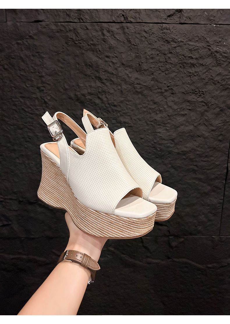 Sandal nữ hở mũi đế xuồng cao 10 cm quai hậu phong cách La Mã — màu nâu, màu trắng ngà chi tiết 13