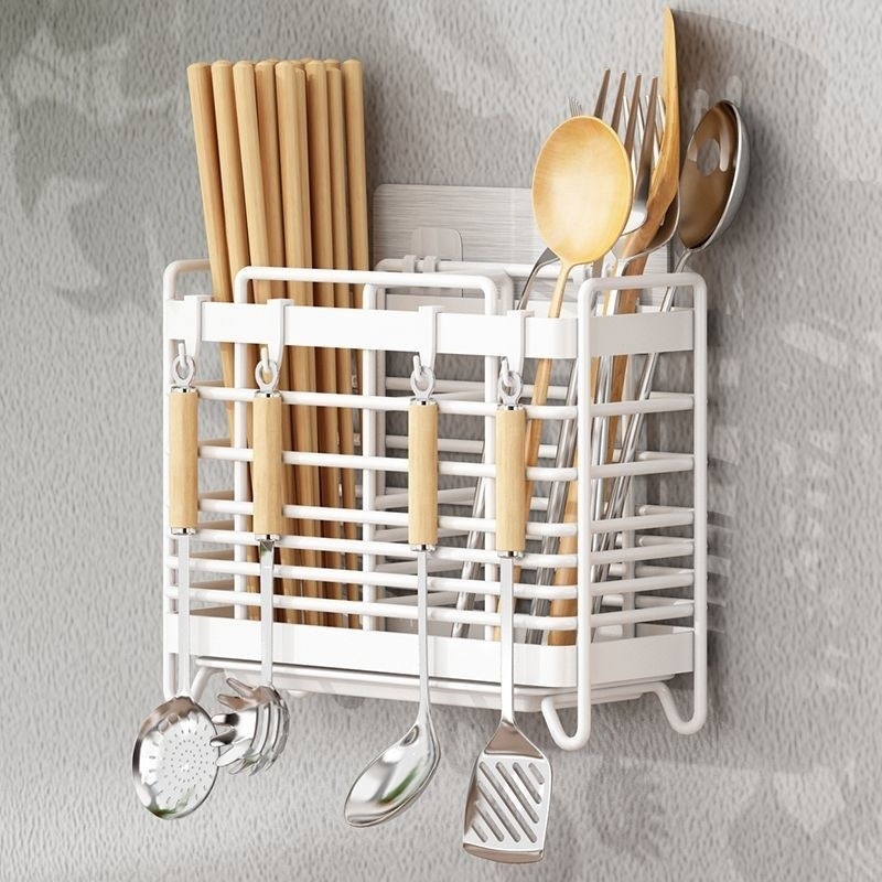 Caja de almacenamiento de palillos, estante de cocina sin instalación integrado de palillos caseros colgados en la pared, estante de agua de palillos, cubiertos de palillos, estante de palillos