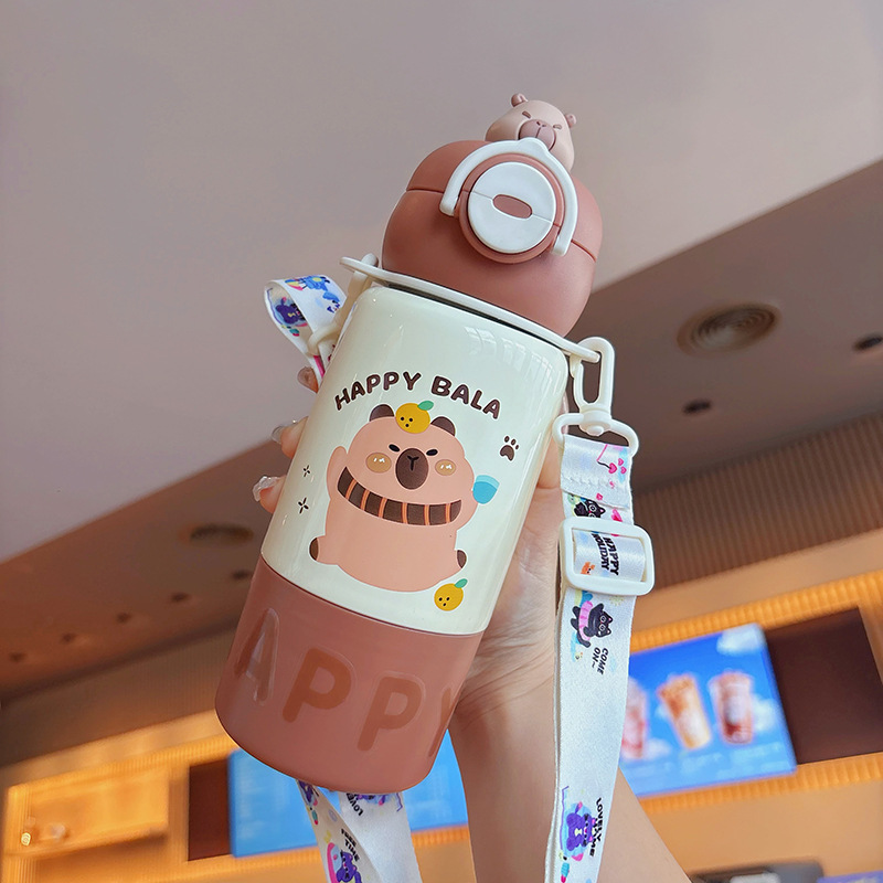 Dibujos animados 316 acero inoxidable doble bebida creativa para niños termo taza de agua de paja de asta regalo de coche portátil al por mayor