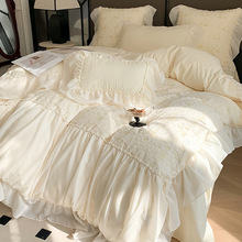 法式浪漫床上四件套公主风蕾丝被套床单全棉纯棉仙女床品床笠款