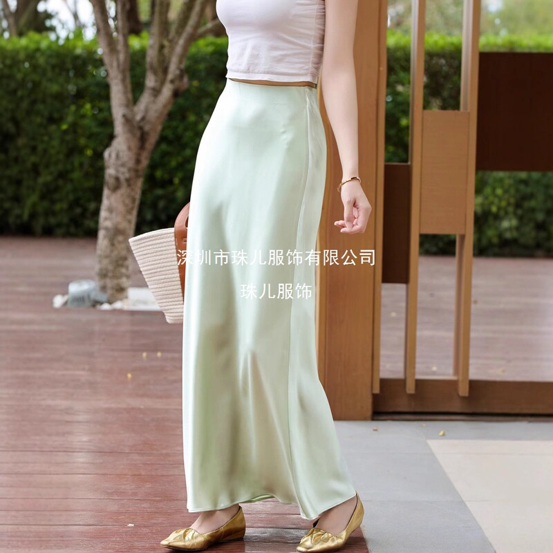 New Fishtail Skirt Long Skirt High Waist Slimming Look Acetate Satin Skirt 2025A Tall Long Women Summer