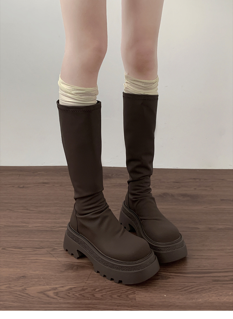 Black Knee-high Platform Boots For Women Thick Soled Knight Style_voghion.com