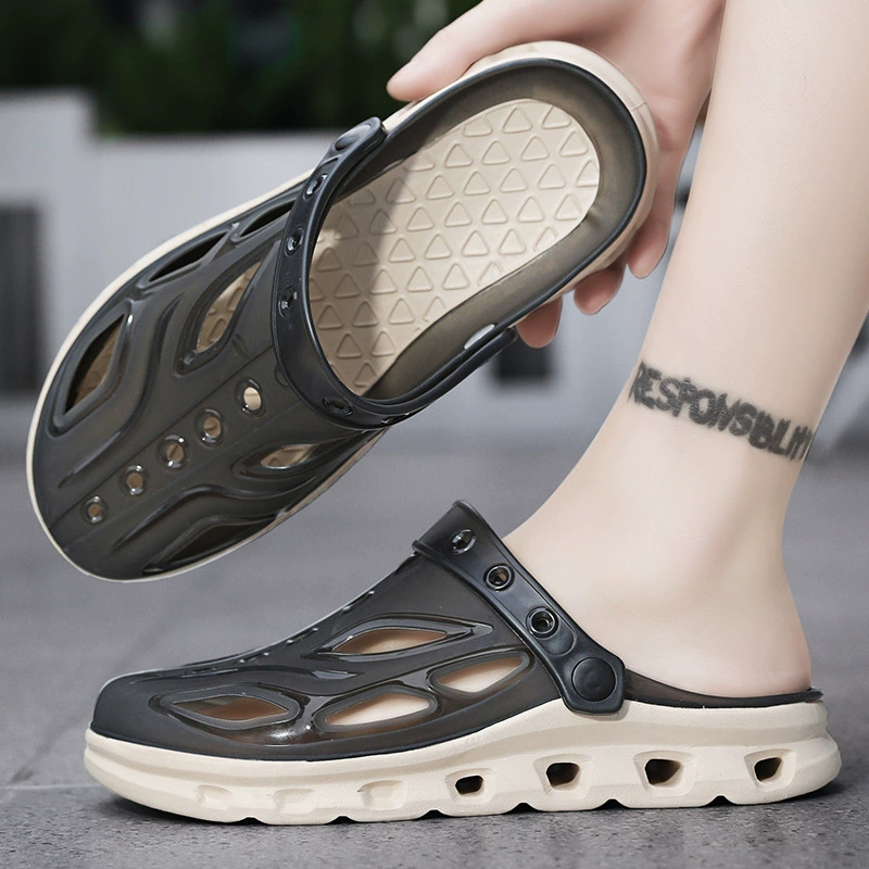 Тапочки, мужская летняя верхняя одежда, нескользящая толстая подошва, износостойкая обувь с отверстиями для вождения, мужские спортивные повседневные пляжные полушапочки, сандалии