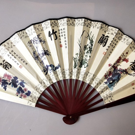 8inch枚の絹扇子、10inch枚の無地の男性用扇子、古代扇子、折りたたみ扇子、中国風山水画扇子、ダンス扇子|undefined