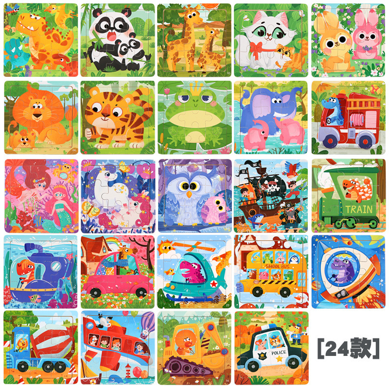 Weiweihu Cross-border 9 piezas de rompecabezas de dibujos animados de animales rompecabezas jardín de infantes aprendizaje cognitivo educación temprana para niños juguetes de madera