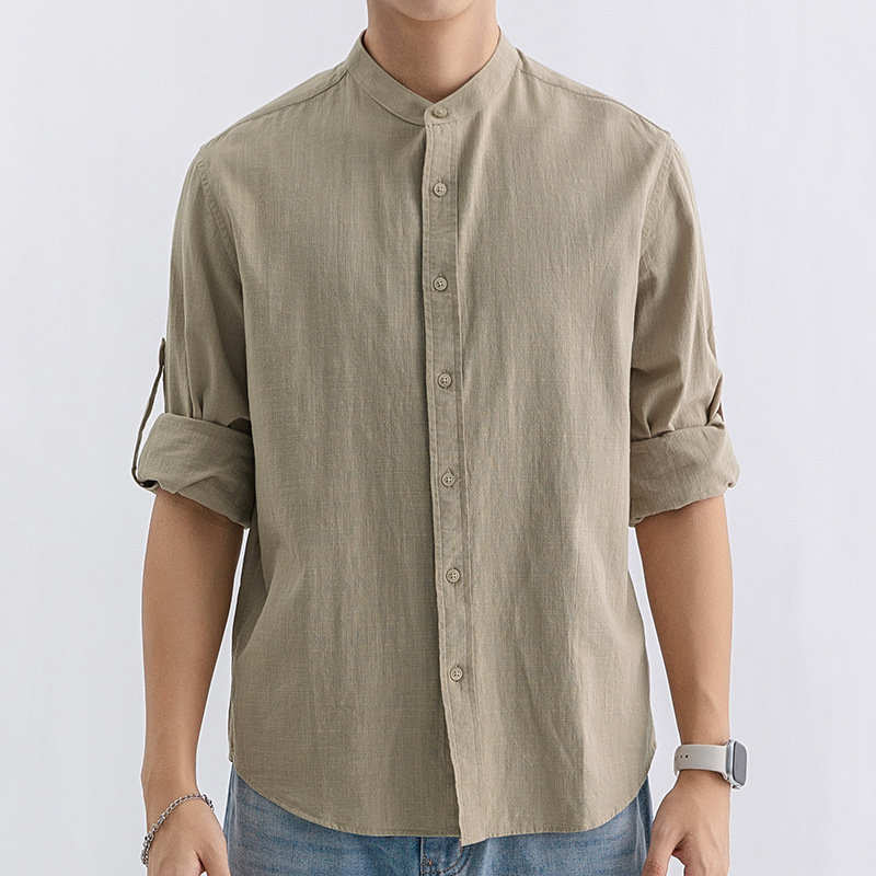 Yimeng Men's Autumn High-End Pure Cotton Henley Collar Men's Shirt Long Sleeve Men's Casual New Chinese Style Shirt Jacket