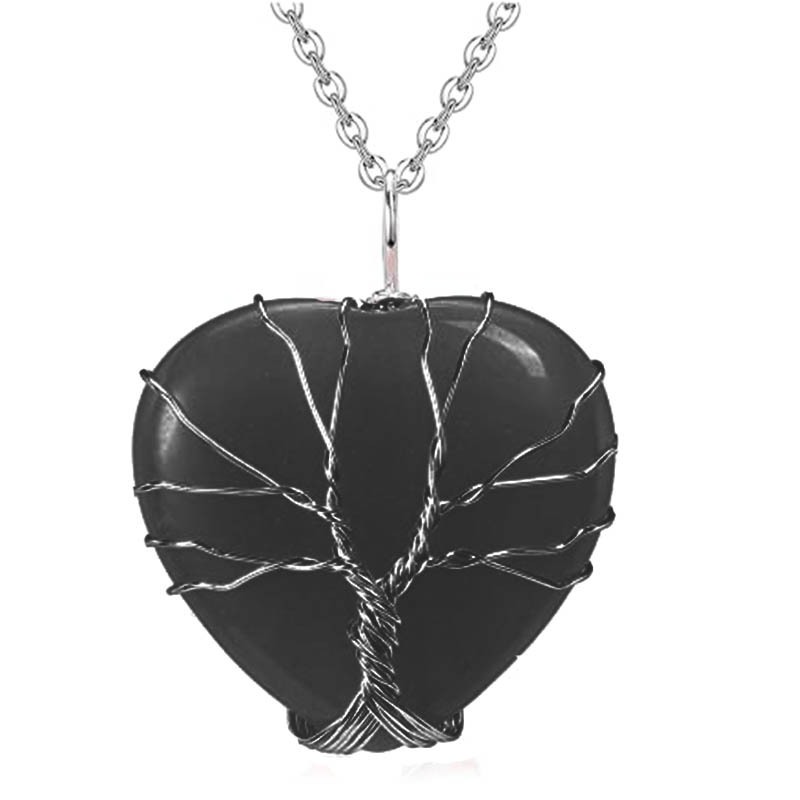 Handmade Design Casual Ethnic Style Tree Heart Shape Natural Stone Crystal Iron Wholesale Pendant Necklace