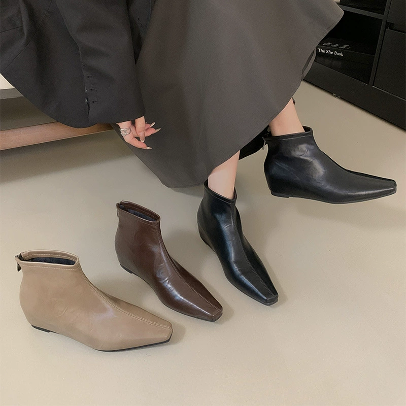 Французские квадратные каблуки 2024 осенние и зимние простые женские сапоги модные эластичные сапоги дикие тонкие сапоги короткие трубочки женские сапоги среднего каблука