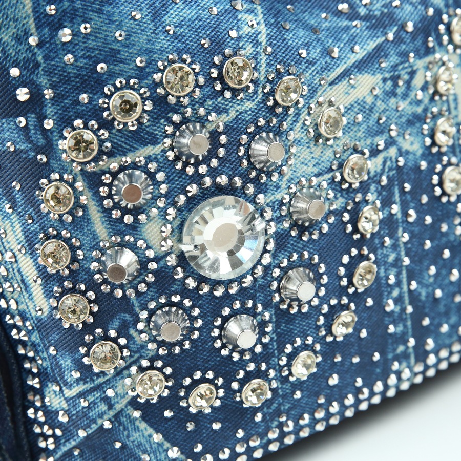 Borsa tote da donna in denim con decorazioni di strass, borsa a tracolla trendy in stile europeo e americano_voghion.com
