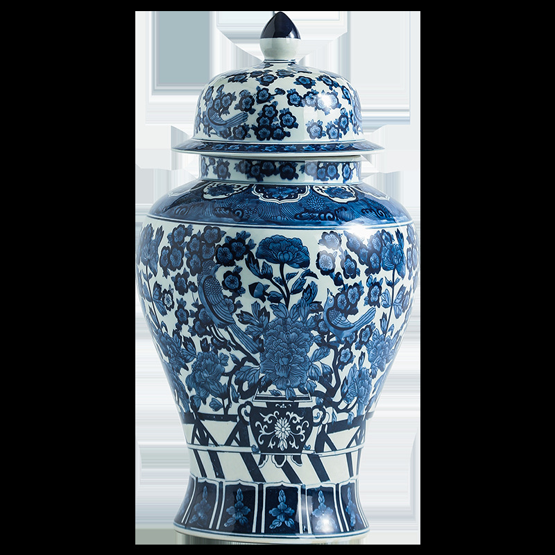 Jingdezhen vasos de cerámica pintados a mano antiguos flores de porcelana azul flores y pájaros generales jarras de té cubierta jarras adornos de decoración del hogar