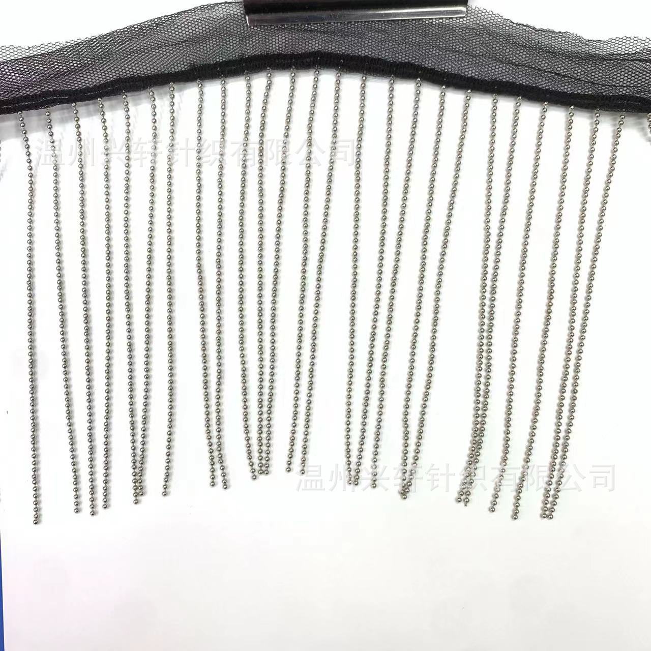 厂家直供现货款网布花边 网纱加铁链 铜链排须 高品质服装辅料