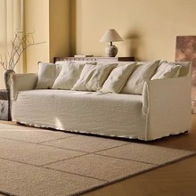 现代简约亚麻布可拆洗布艺沙发侘寂风小户型直排单人三人客厅家具