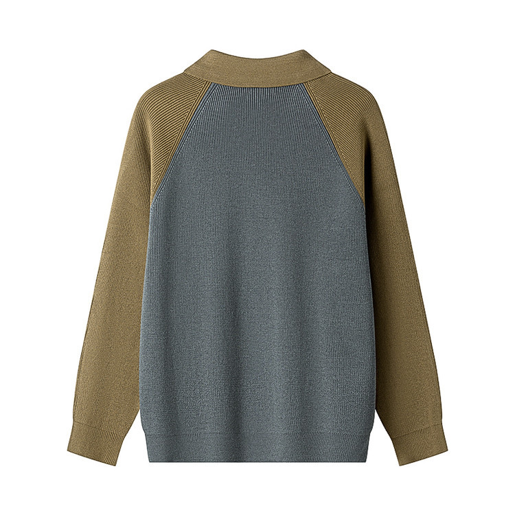 Semia cremallera polo collar suéter de color contraste hombre nuevo otoño invierno cross-border mangas casuales sueltas camisetas de punto coreanas