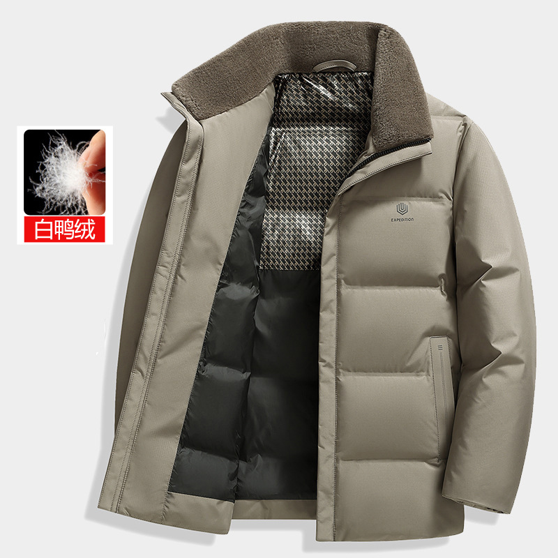 2025 Winter New High-Quality Middle-Aged Dad's Men's down Jacket 90 down Real Sheep Wool Collar Thickeneded Jacket