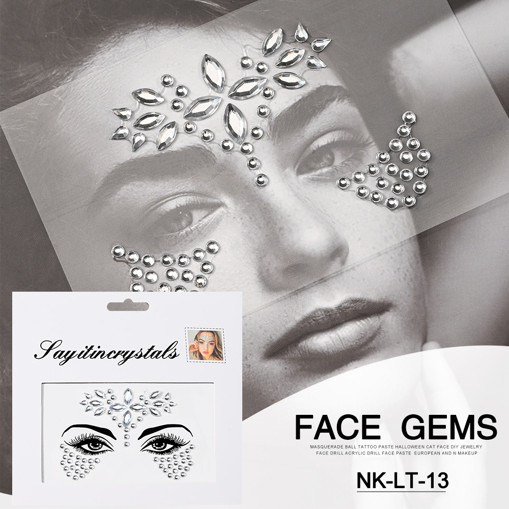 Pegatinas de tatuaje facial pegatinas de cristal pegatinas de cejas pegatinas faciales pegatinas de diamante de agua decoración acrílica estilo europeo y americano