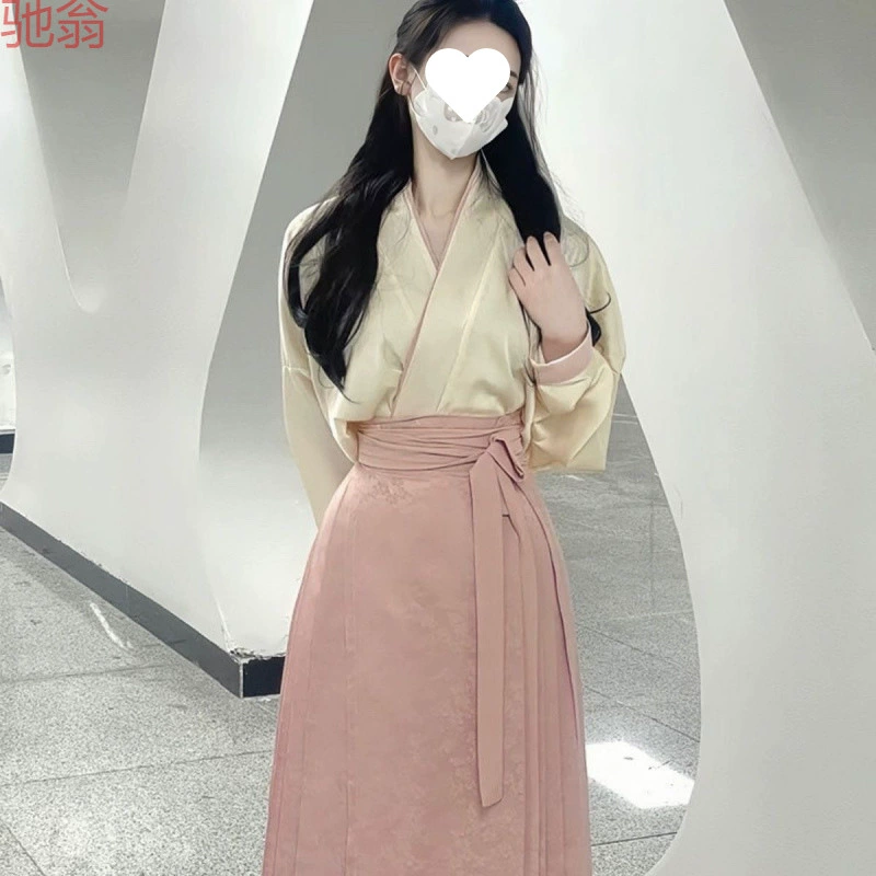 H8A Hanfu повседневная розовая юбка с конским лапшой