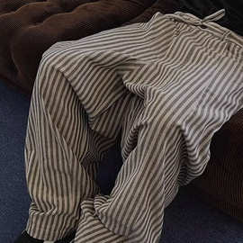 原版质量 春秋复古慵懒松弛宽松竖条纹百搭薄款直筒裤拖地裤男