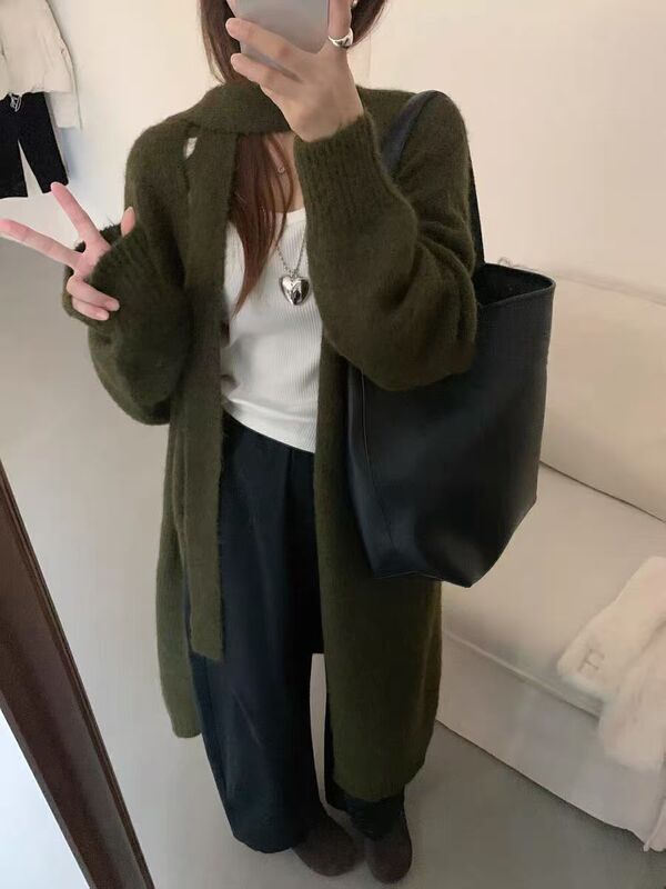 原创设计秋冬中长款毛衣外套慵懒风高级感简约宽松气质针织开衫女|undefined