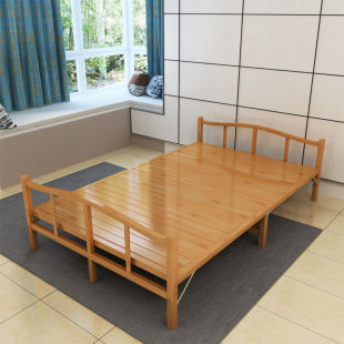 Bamboo Bed Folding Bed Single Double Solid Wood Board Lazy Bed Home Simple Bamboo Bed Cooling Folding Bed