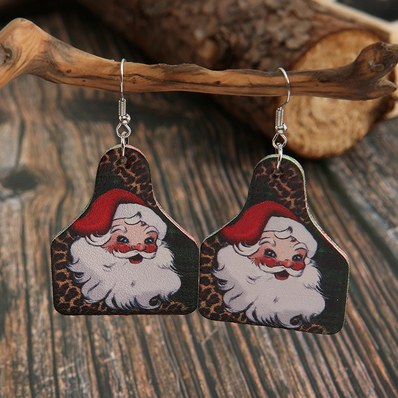 Nouvelles Boucles D&#39;oreilles En Cuir Imprimé Léopard En Forme De Bouteille De Vin De Noël En Gros display picture 1