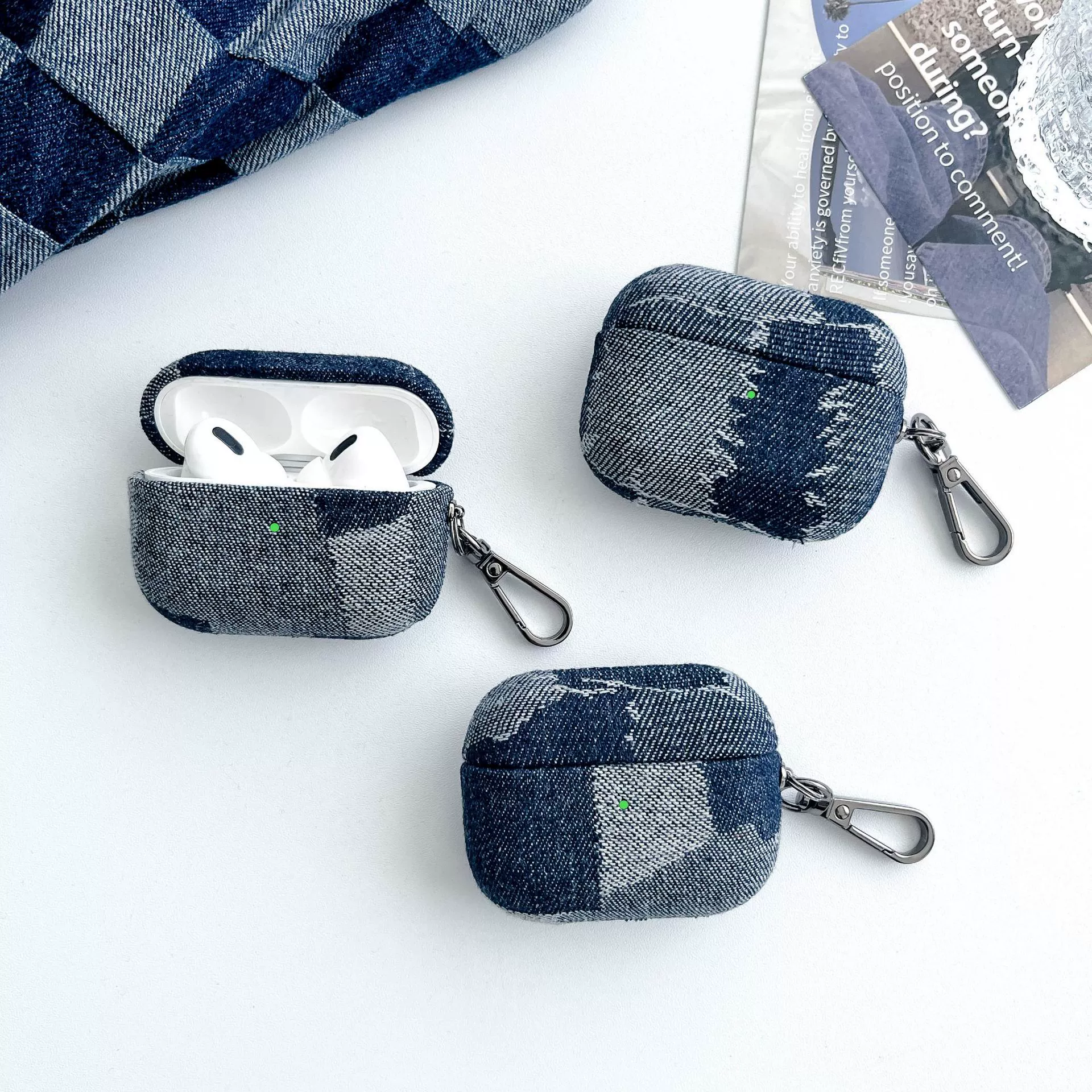 Jeans Cloth Pattern Suitable for Apple Airpods4 Protective Cover Pro2 Anti-Fall Stylish Niche Fashion Exquisite Pro