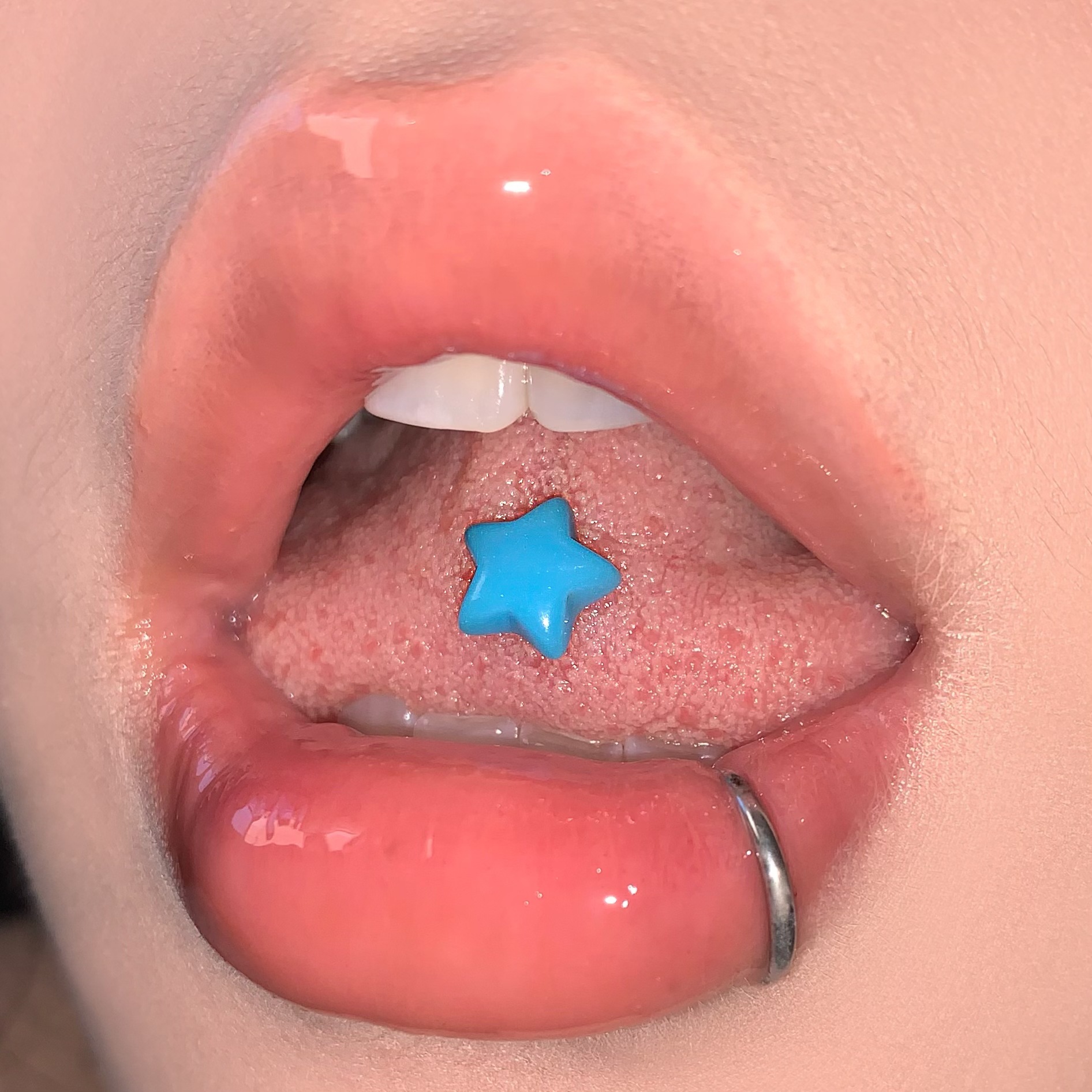 Labret stud lip piercing jewelry styling detail